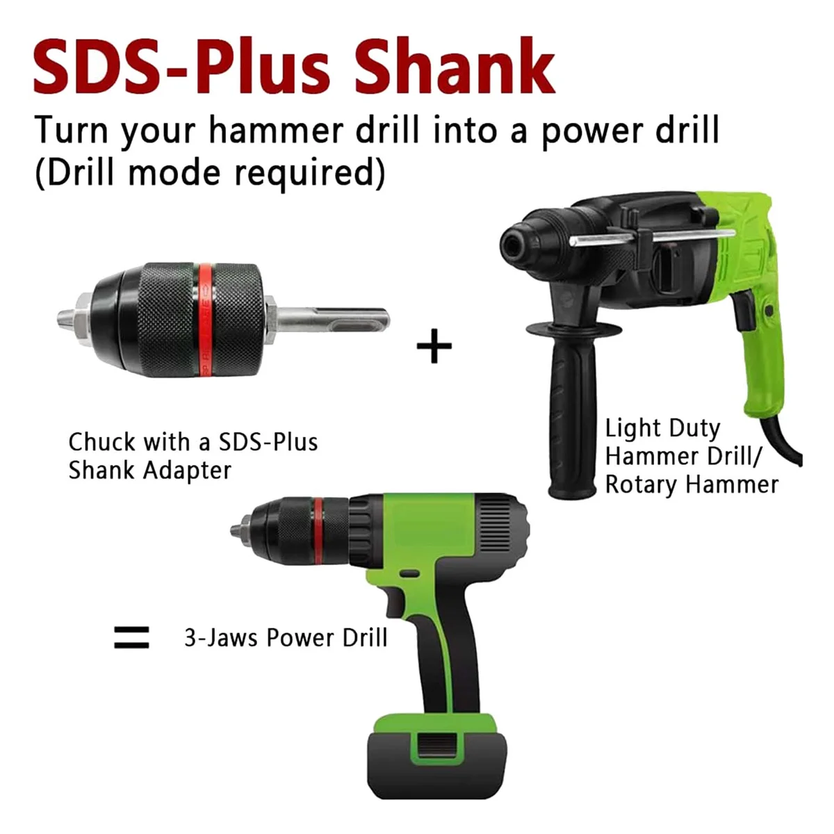 Keyless Drill Chuck Quick Change Hand Drill Chuck 1/2-20UNF Mount 1.5-13Mm with SDS-Plus 1/2Inch Wrench Adapter