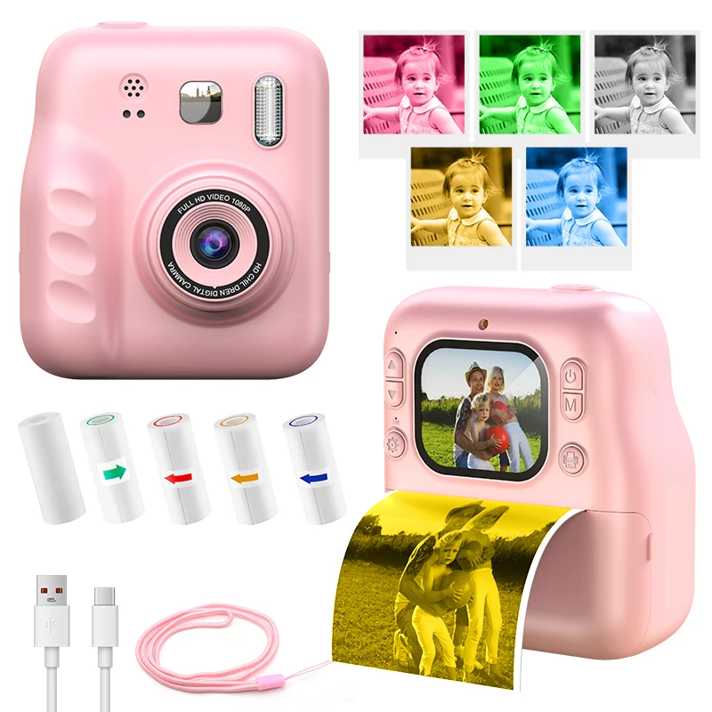Children's Instant Print Camera Hd 1080P Can Take Photos and Record Videos, Thermal Printing Instant Camera, Educational Toy for Babies, Birthday Gift/Children's Instant Print Camera, Hd Video Digital Camera, Portable Camera That Can Take Photos and Print/Children's Hd Video Print Camera, Portable Digital Instant Camera, Baby Photo Toy