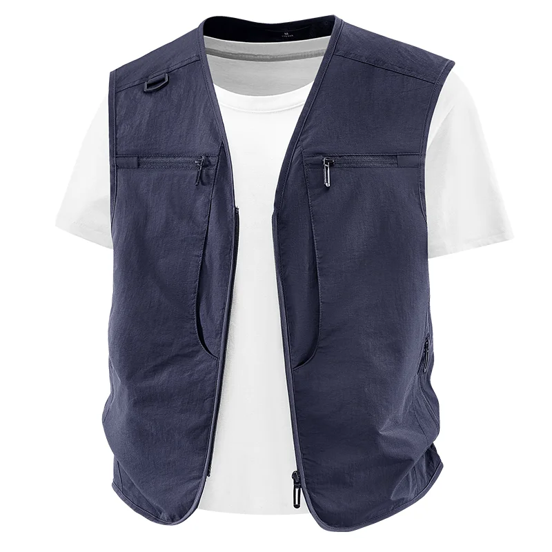

Spring Autumn Men V-Neck Quick Dry Vest Outdoor Multi Pocket Fishing Cargo Waistcoat Male Sleeveless Jacket Men Casual Vests