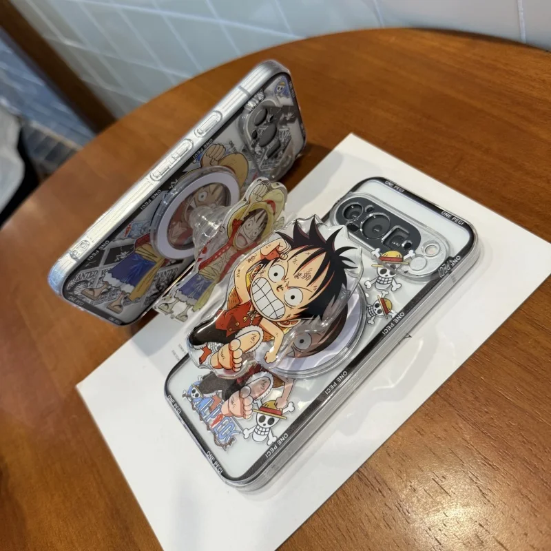 كارتون لطيف O-One P-Piece لوفي Magsafe شحن لاسلكي جراب هاتف لجوجل بكسل 9 10 برو XL 9Pro 10Pro 9Pro حامل مغناطيسي