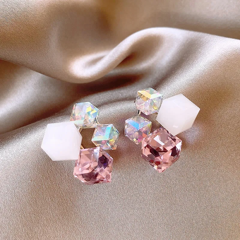 2024 New Jelly Cube Stud Earrings for Women Unique Design Fashionable Individuality Daily Accessory Party Jewelry Birthday Gifts