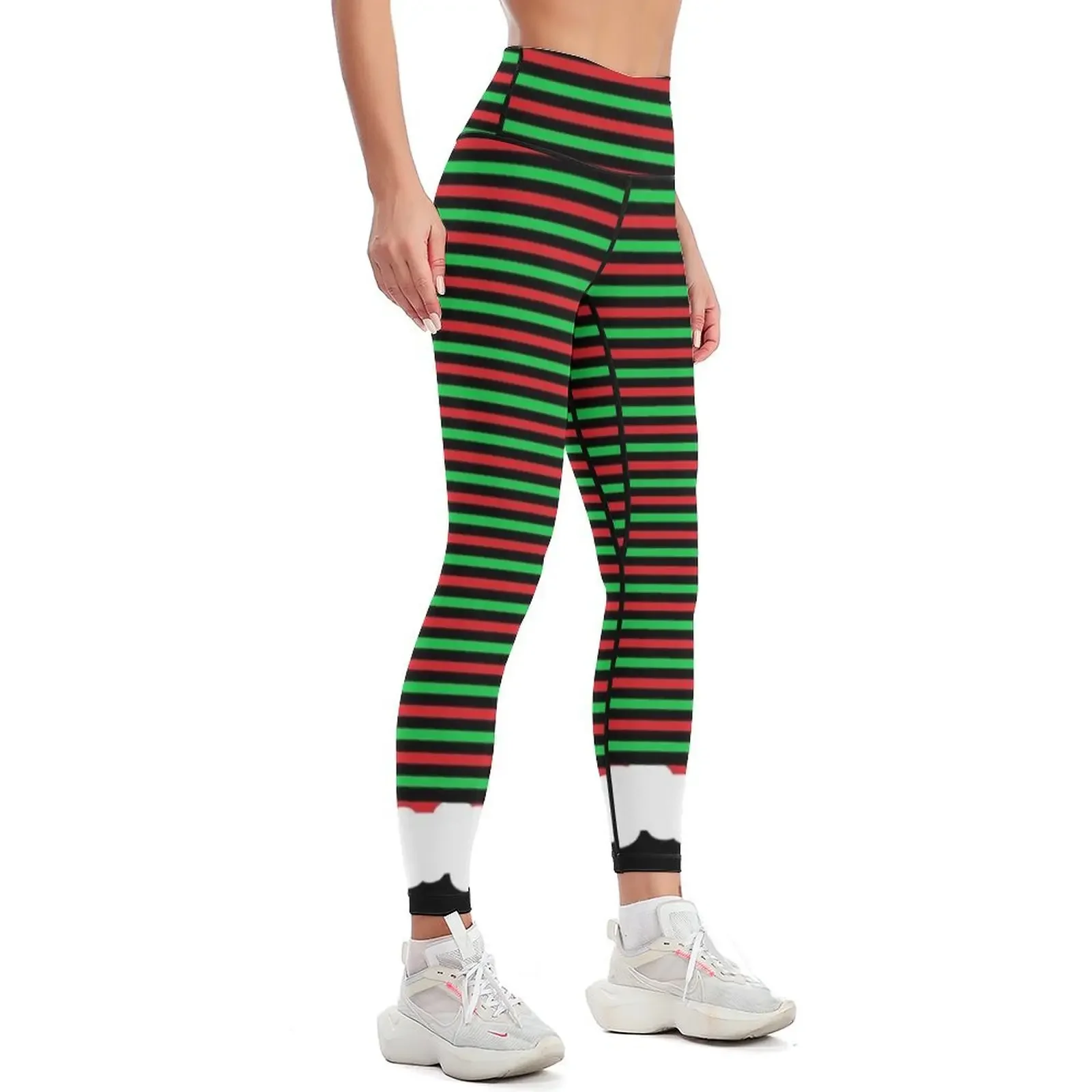 Elf with Boots - red, green and black stripes Leggings workout clothes for push up legging Sports pants woman Womens Leggings