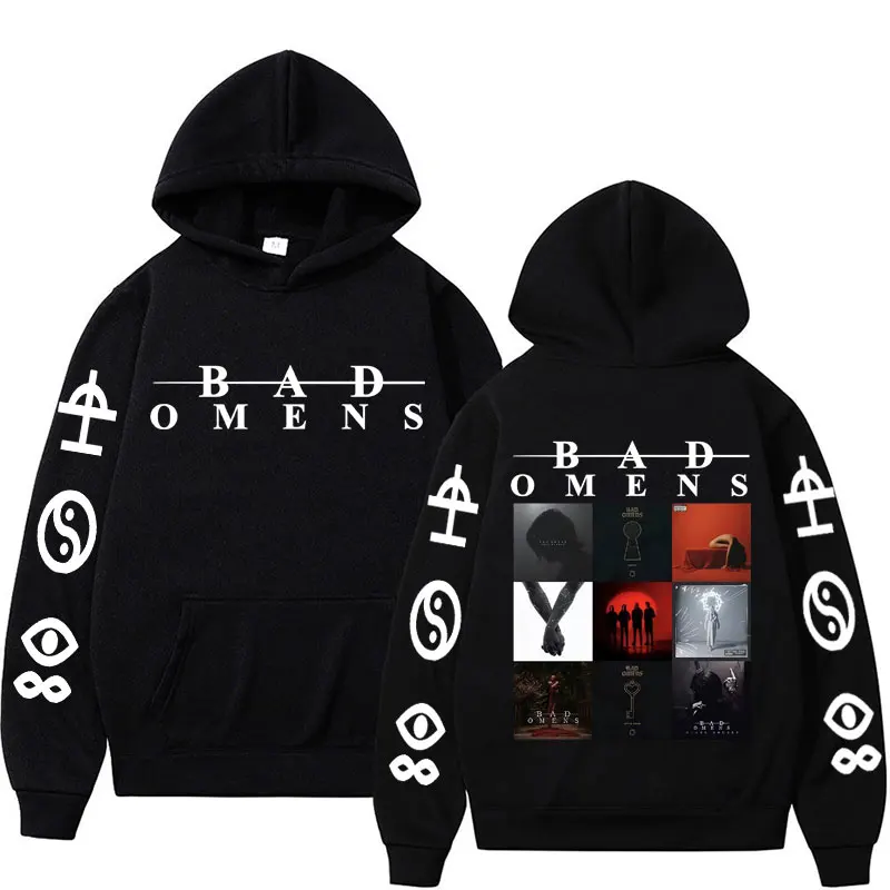 

Лимитированная серия 2026: Худи Bad Omens Band Tour с двусторонним принтом, винтажные худи в стиле хип-хоп и рок для мужчин и женщин, свитшоты Y2K