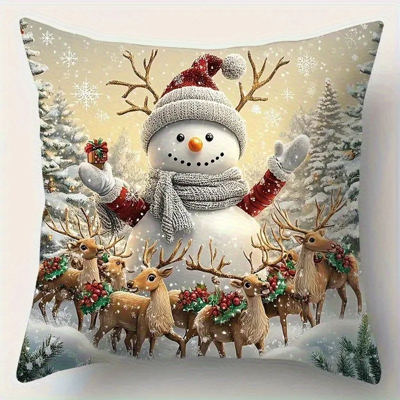 

4-piece set, 2D single-sided printed non-embroidered Christmas pillowcases,suitable for sofa,bedroom,and living room decoration.