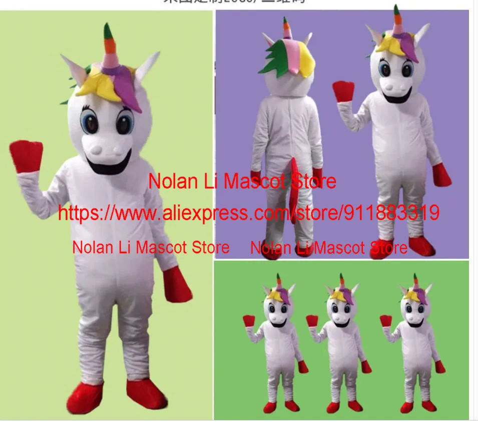 

Adult Unicorn Mascot Costume Pink White Rainbow Magic Walk Cartoon Anime Performance Dress Stage Festival Promotion 1044