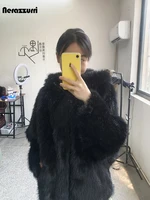 Hooded Shaggy Faux Fur Coat 10 Nerazzurri Autumn Winter Oversized White Black Warm Shaggy Hairy Faux Fur Coat Women with Hood Loose Casual Fluffy Jacket 2023 4