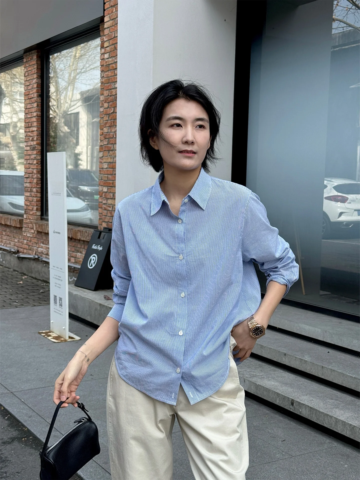 

Синяя полосатая тонкая рубашка с длинными рукавами, женская хлопковая рубашка в повседневном стиле, свободного кроя, весна-лето, новинка