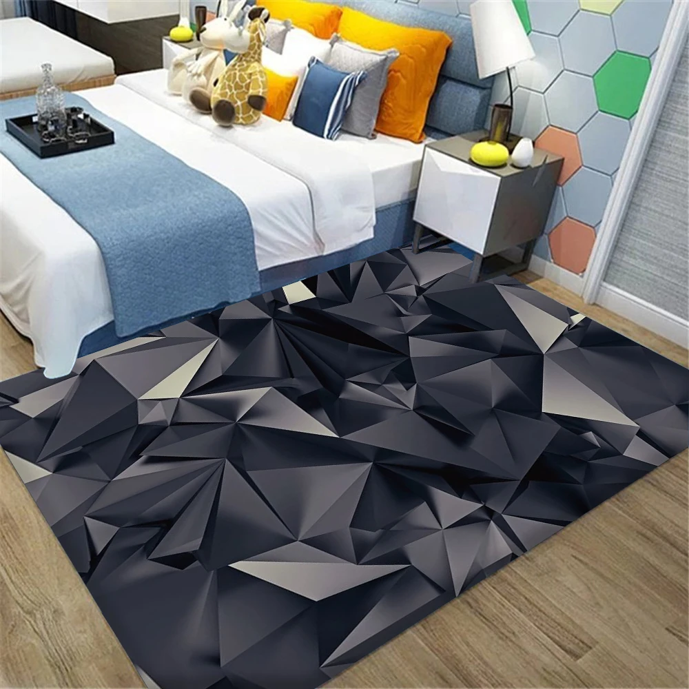 

HX Fashion Flannel Carpet Black Diamond Splice 3D Print Rug Carpets for Living Room Indoor Doormat Bathroom Mat Area Rug