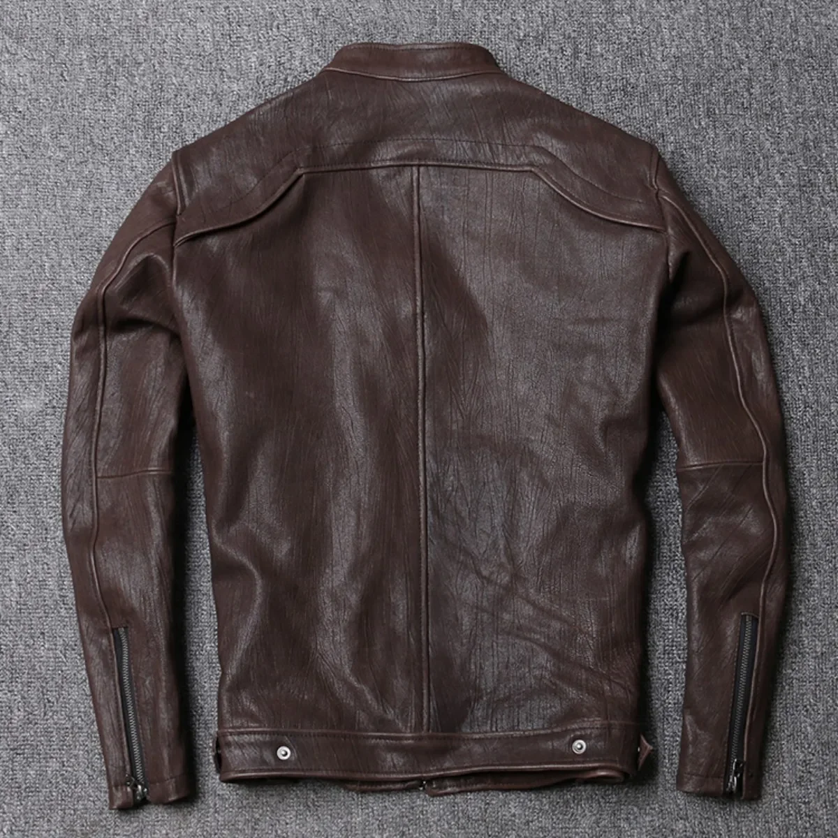 イタリアオイルワックス植物なめし樹皮柄シープスキン本革ジャケットメンズオートバイ立ち襟レザージャケット