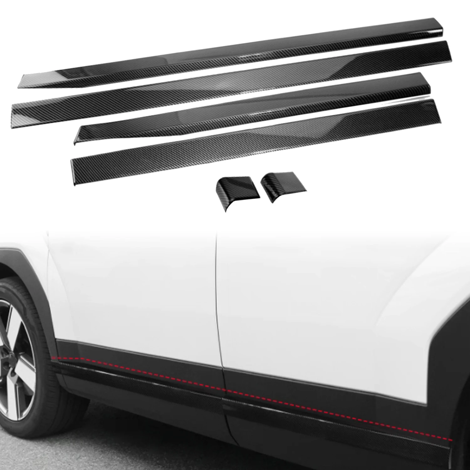 

For Hyundai Santa Fe MX5 2025 2026 Carbon Style Exterior Side Door Body Molding Strips Decor Cover Trim ABS Car Accessories 6pcs