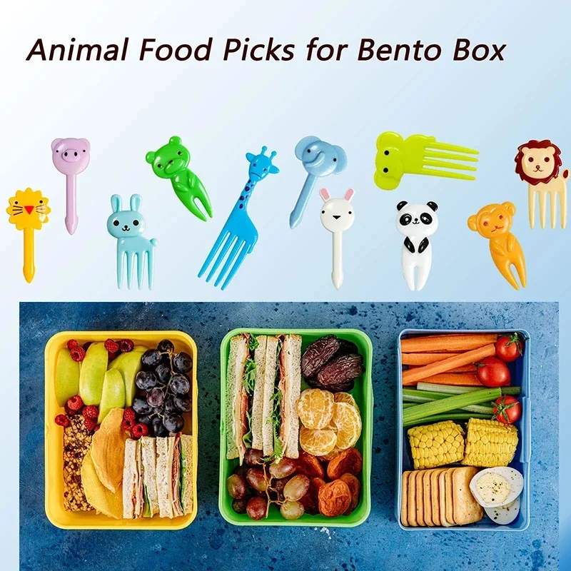 10-80pcs Mini Fruit Food Picks  for School Children Kids Bento Lunch Box Accessories Cute Cartoon Animal Bear Toothpicks Set