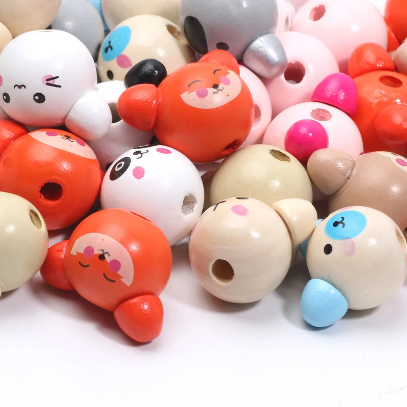 10pcs 9Style Cute Wood Animals Beads Painting Natural Wooden Beads For Jewelry Making Diy Bracelet Accessories Handmade Craft