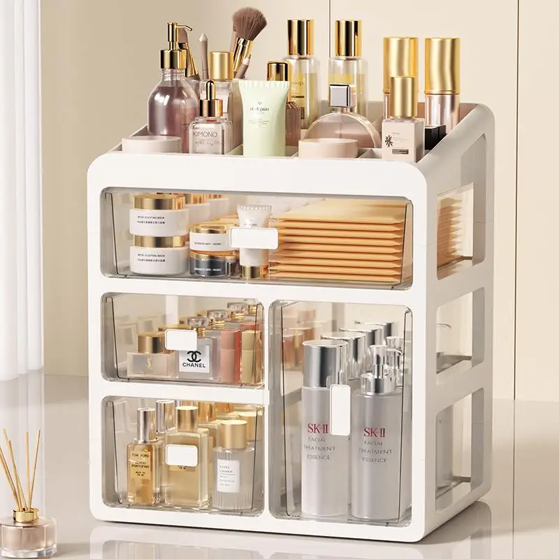 Transparent Cosmetic Storage Box Desktop Makeup Desk Organizer Skin Care Cabinet Home Use Drawer Style Separation Arrangement