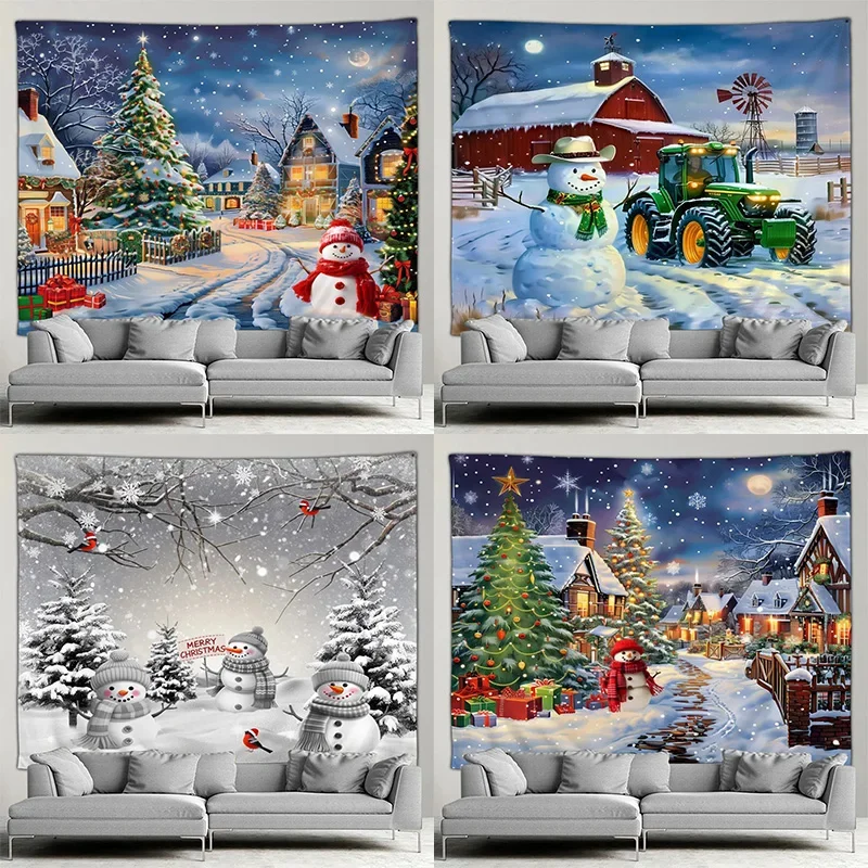 Christmas Tree Snowman Pattern Tapestry Bedroom Living Room 