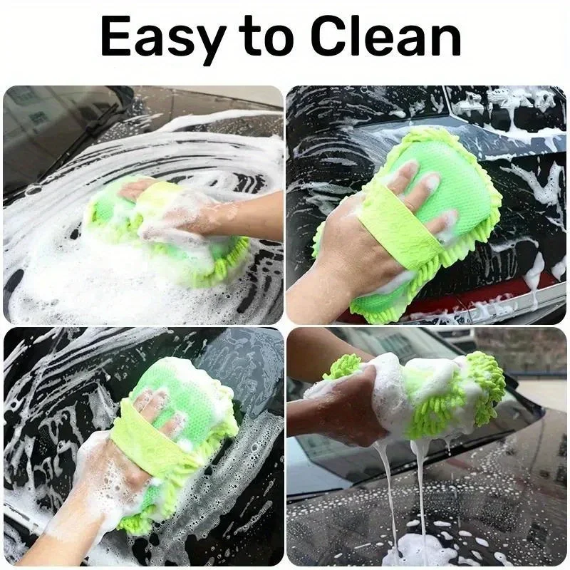 Esponja de Microfibra Chenille para Lavagem Automotiva, Escova de Limpeza, Almofada de Lavagem, Toalha de Lavagem, Luvas Automotivas, Acessórios e Gad
