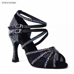 Bachata Salsa Dance Shoes Latin For Women Customized Heel Height 5-10cm Suede Outsole Crystal Latin Dancing Shoes Girls