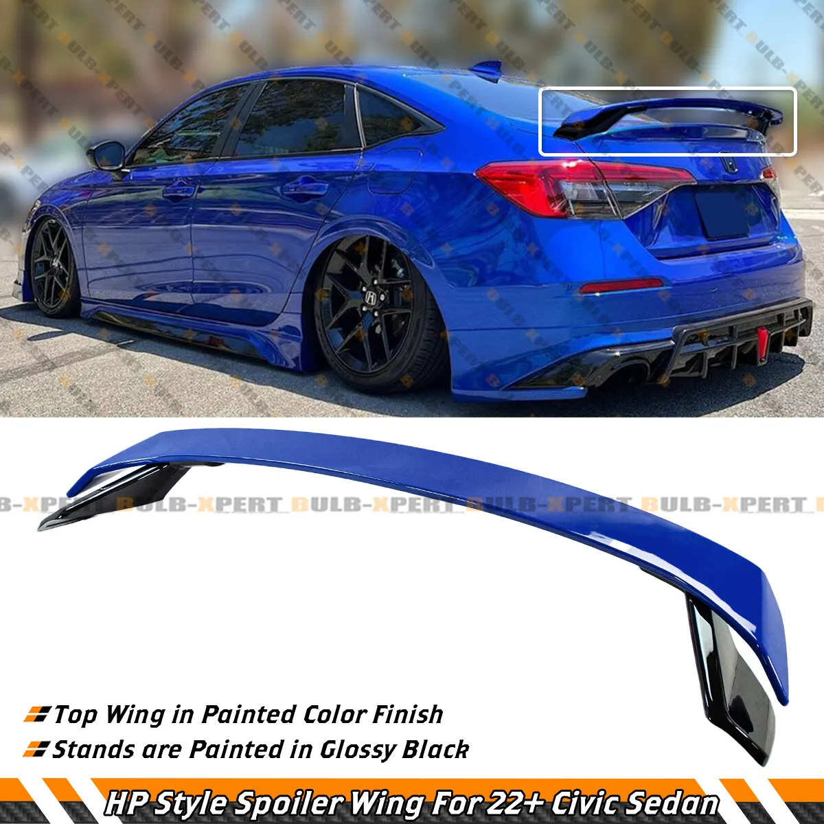 

2 TONE BLUE BLACK HP STYLE REAR TRUNK SPOILER WING FOR 22-2026 HONDA CIVIC SEDAN