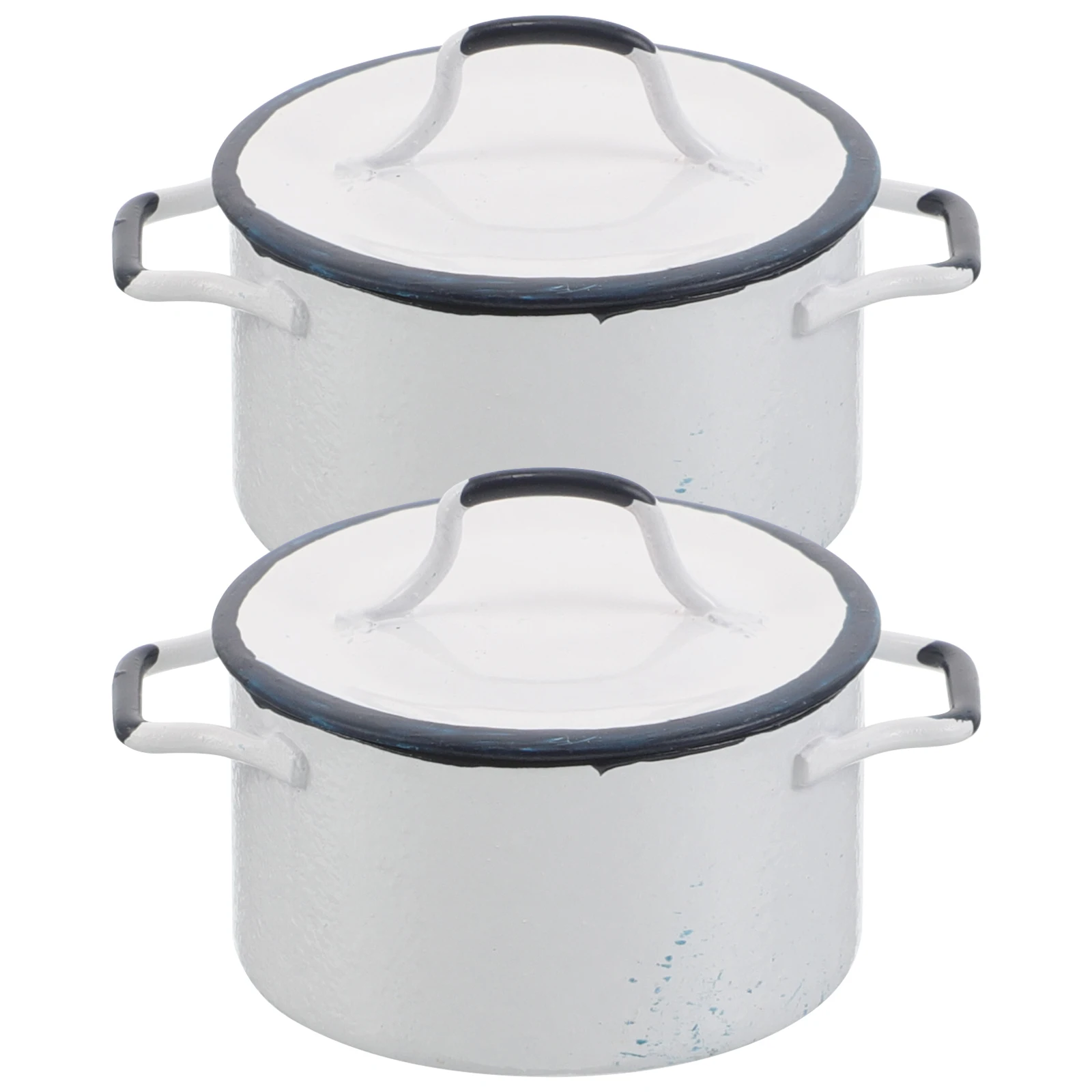 2 Stuks Miniatuur Kookgerei 1:12 Schaal Blauw-Edge Witte Saus Pot Poppenhuis Accessoires Spelen Keuken Scène Decoratie Koken