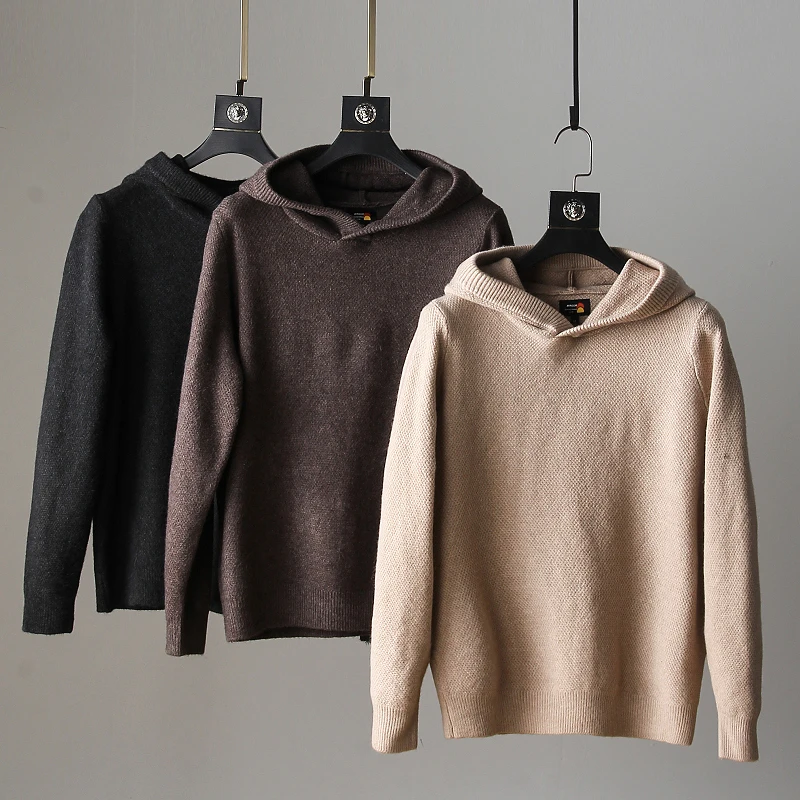 

Retro Japanese Knitted Sweater Autumn Winter Simple Matchable Hood Long Sve Men's Korean Trendy Overhead Coat