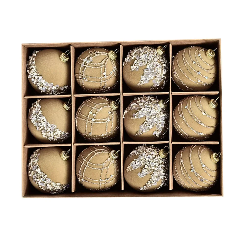 Breathtaking Holiday Additions Beautifully Crafted 6CM Flocking Velvet Diamond Sequin Christmas Ball Set of 12