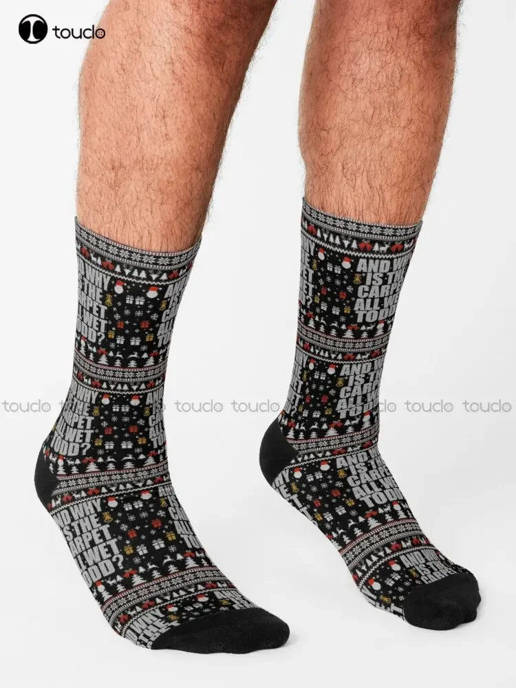 Why Is The Carpet All Wet Todd Ugly Christmas Tree Funny Socks Yellow Socks Personalized Custom Unisex Adult Teen Youth Socks