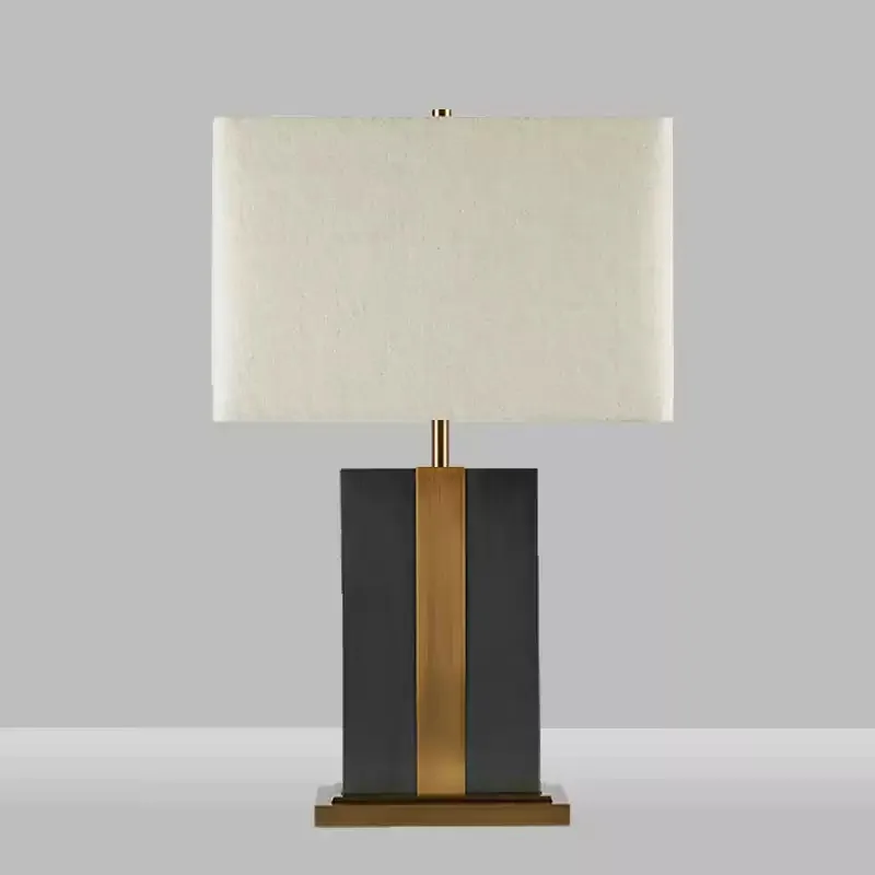 Everbright Store Country Simple Black Square Marble Desk Lamp Living Room Bedroom Bedside Decorative Lamp