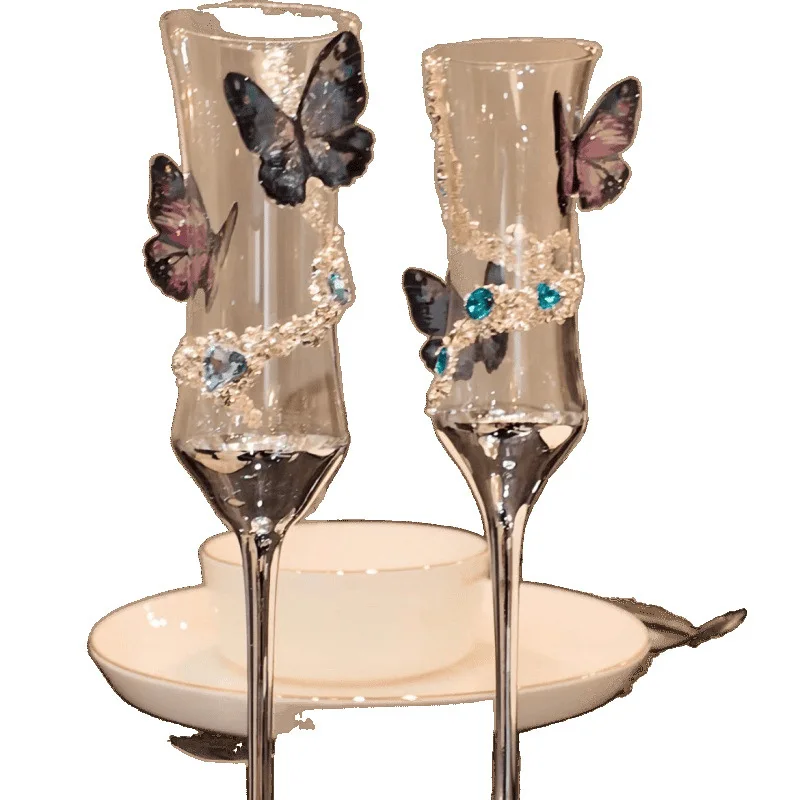 

, princess style champagne cup] High-quality streamer butterfly handmade sticker diamond finished product