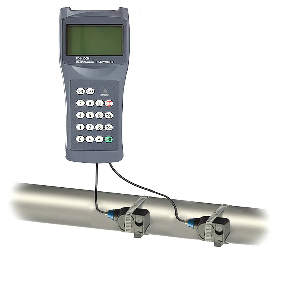 TDS-100H Portable Handheld Ultrasonic Flow Meter With Clamp On Sensor M2(DN50-700mm) Water Flowmeter 100-240V