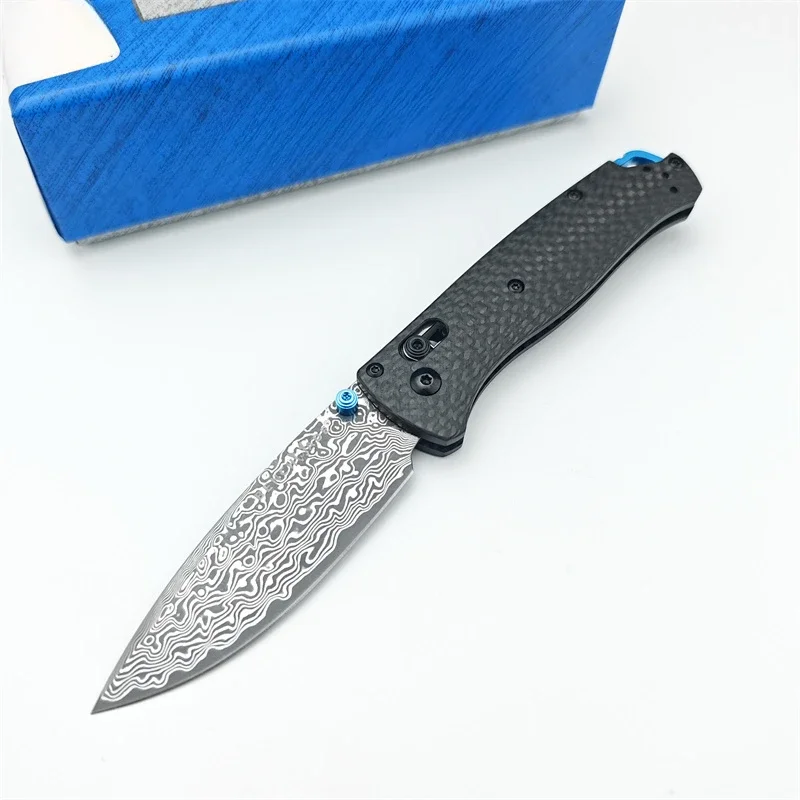 BM 535 Folding Knife Damascus Steel Blade Manual Open EDC Pocket Knife High Quality Carbon Fiber Handle with Clip Portable Tools