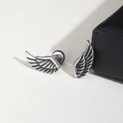 Punk Wings Stud Earrings for Men Boy,Vintage Stainless Steel Earrings,New Trendy Jewelry Gifts