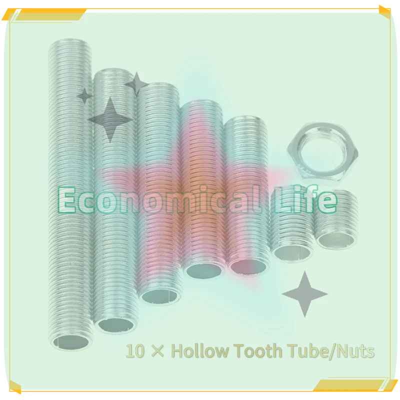 10Pcs Metal Hollow Threaded Tube Screw Nut M10 Lamp Tooth Tube Lamp Cap Galvanized Chandelier Connect Rod Fixed Base