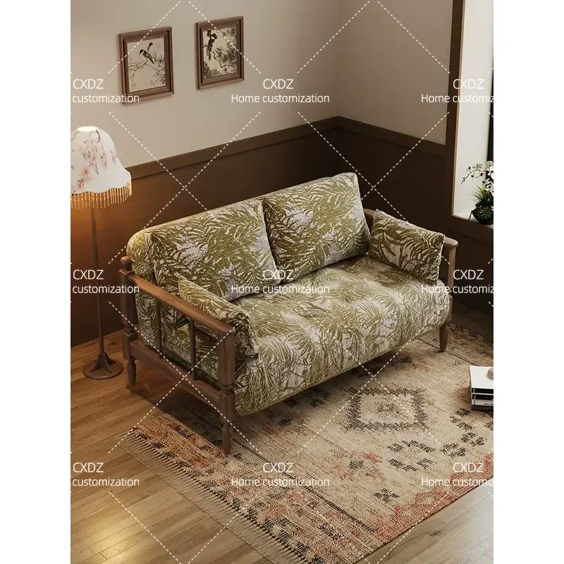 Medieval Fabric Sofa Bed Solid Wood Folding Dual Purpose Small Apartment Living Room Retro 2026 New Multi Function