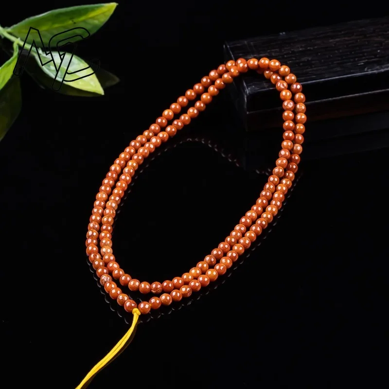 Natural A Grade Full Red Jadeite Bead Chain 4-5mm Round Jade Beads Necklace Cord Handmade Pendant Chain for Jade Pendant