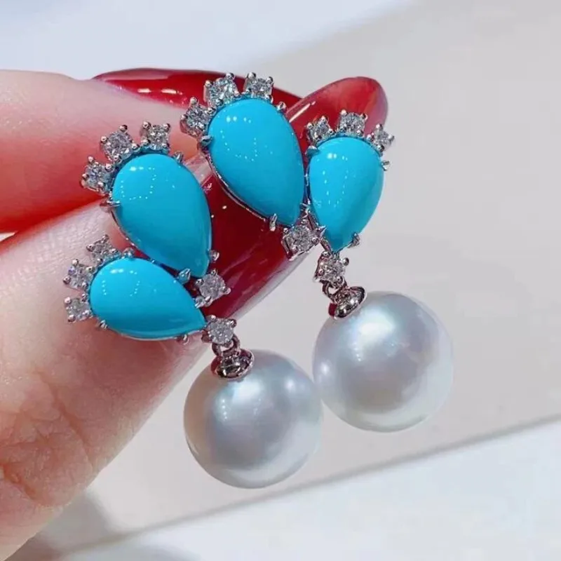 

Elegant White Freshwater Cultured Pearls Silver Beauty Turquoise Earrings Gift for Women Mother Wife Girlfriend