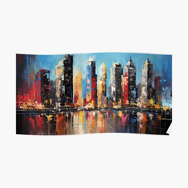 Abstract City Skyscraper Skyline  Poster Decor Mural Painting Funny Room Print Picture Home Wall Modern Decoration Art No Frame