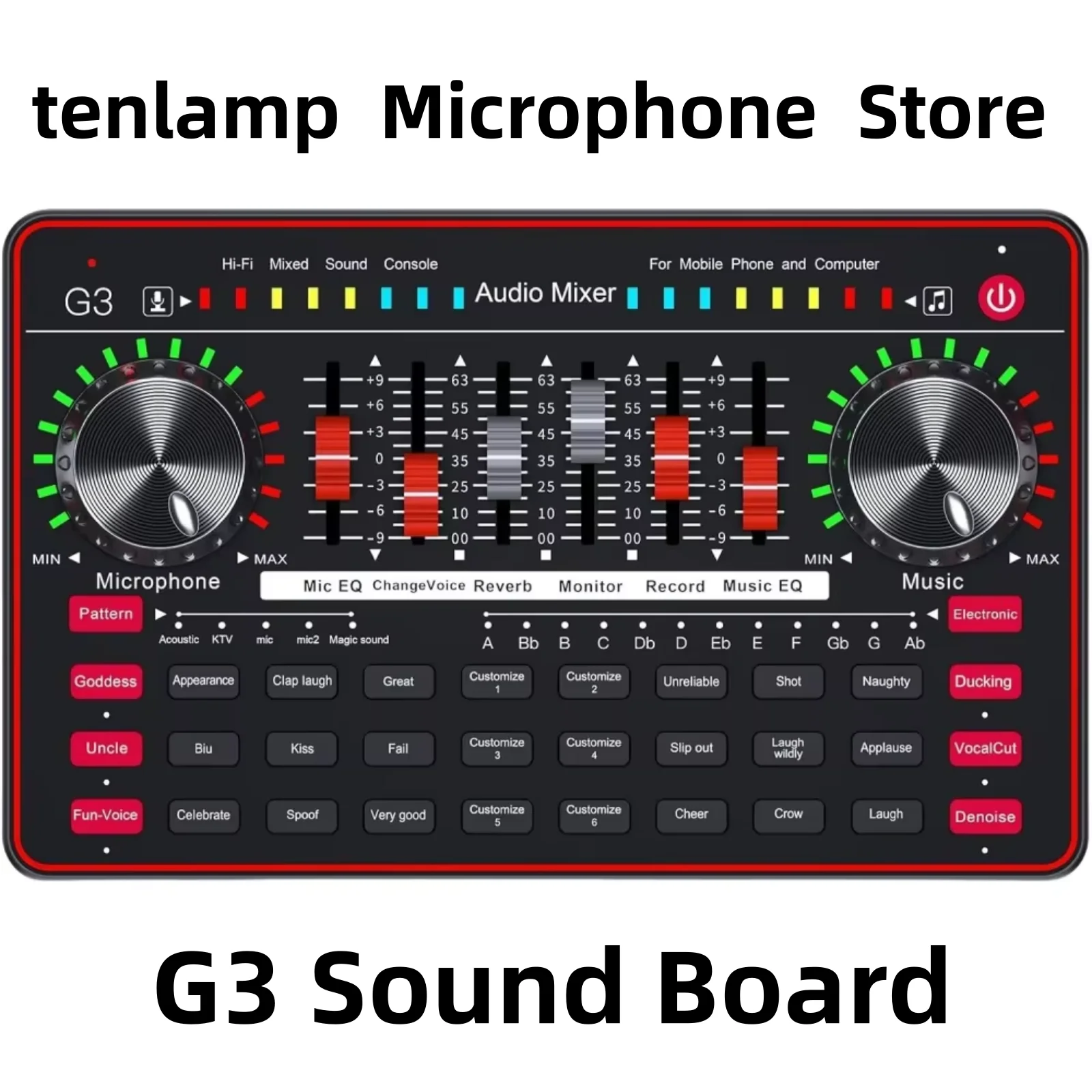 Audio Mixer, Sound Board for Pc/Phone Live Streaming Singing Gaming, Sound Mixer for 3.5mm Microphone, Xlr Interface with DJ