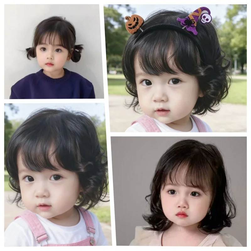 Girls Hair Accessories Fashion Cute Cosplay Baby Kids Girl Short Hair Wig Curly Hairpiece Children Headwear Photograph Props