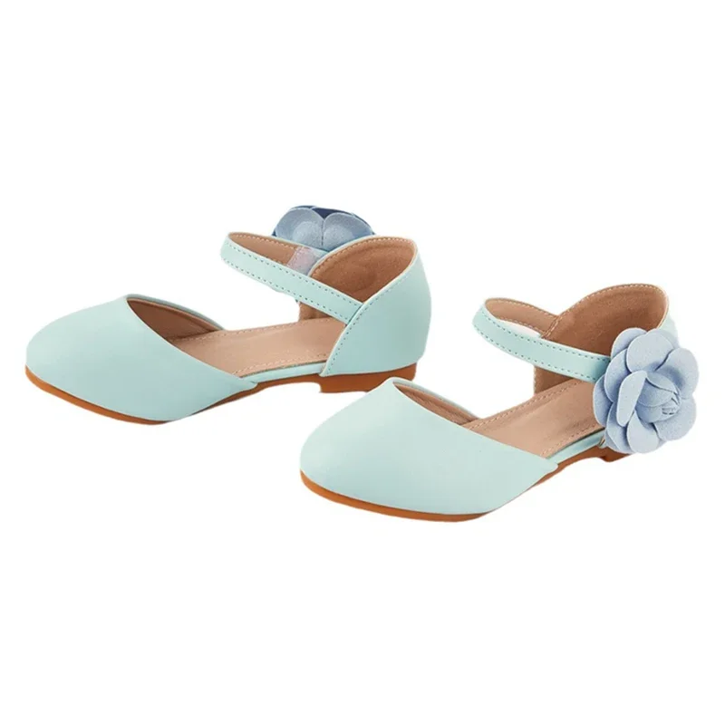 Summer New Girls\' Flat Casual Shoes Soft Soled Blue Children\'s Closed-toe Sandals Fashion Flower Baby Princess Shoes