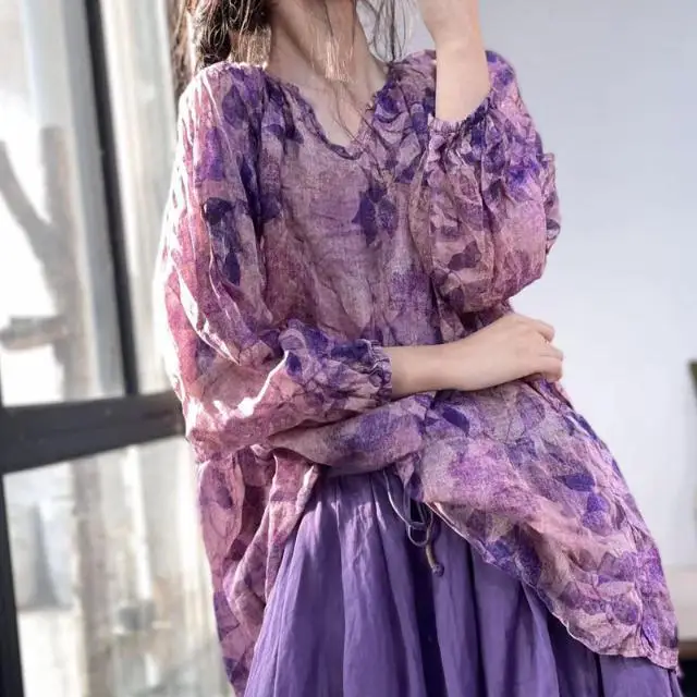 

Plus Size Women's Summer Suit Artisan Linen Loose Chinese Style Top