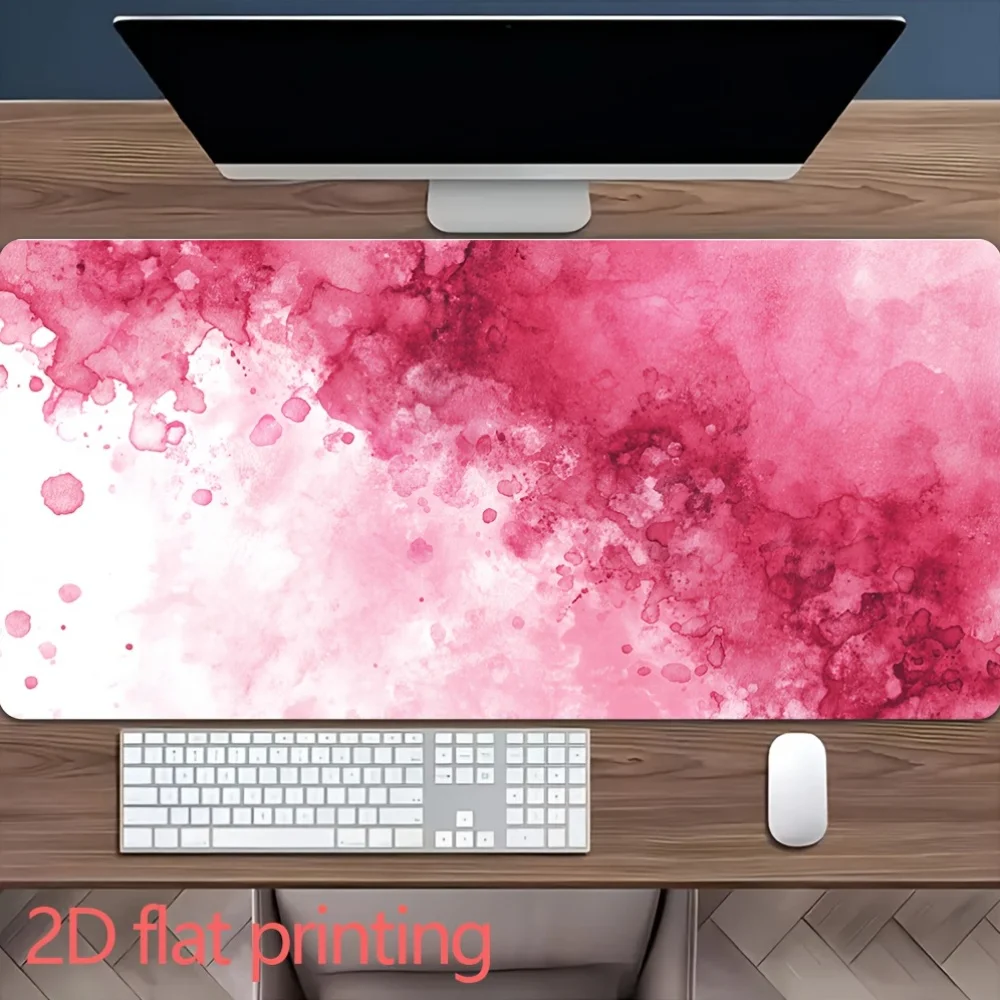 

Большой коврик для стола с розовым акварельным принтом, 2D-печать, удлиненный коврик для мыши, нескользящий коврик для офисной клавиатуры, эстетичный настольный коврик-подкладка