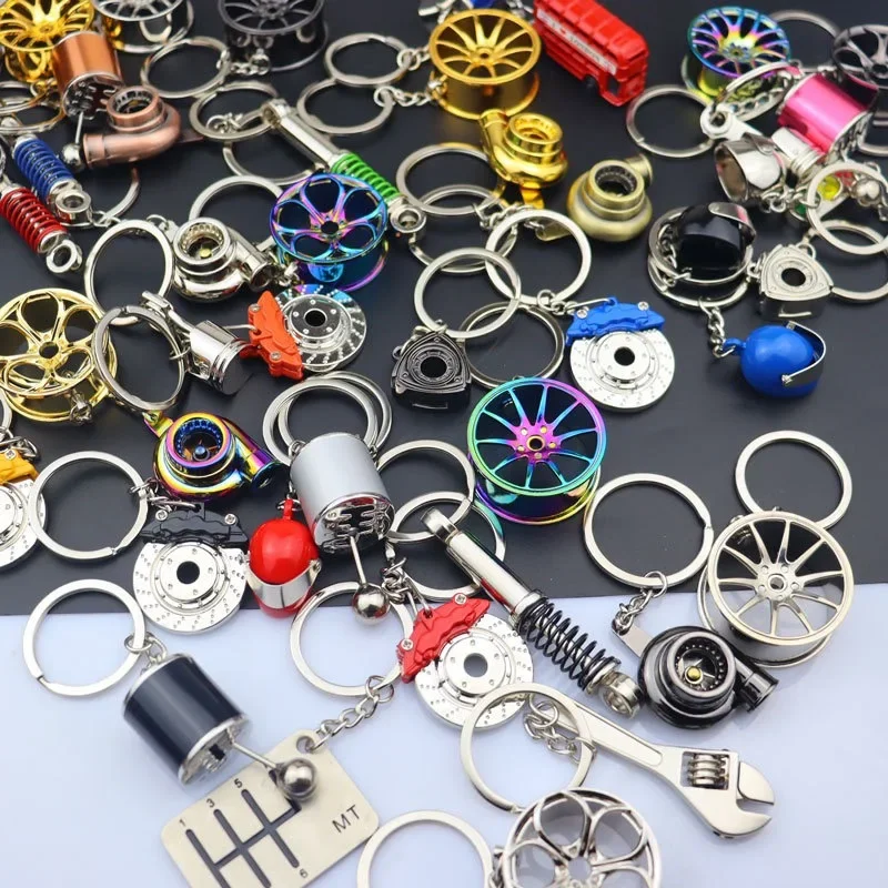 Car model keychain, turbocharged helmet, shock absorber, brake disc, backpack, pendant, car decoration