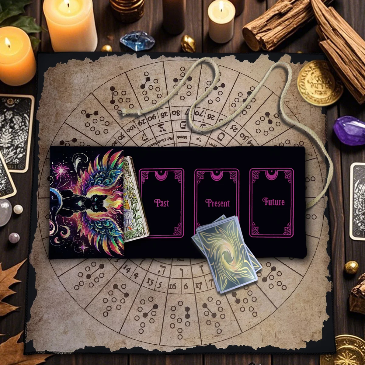 Cat-Decorated Storage Bag Colorful Wing Creative Storage Bag For Tarot Card Enthusiasts To Store Tarot Cards Festival Gifts