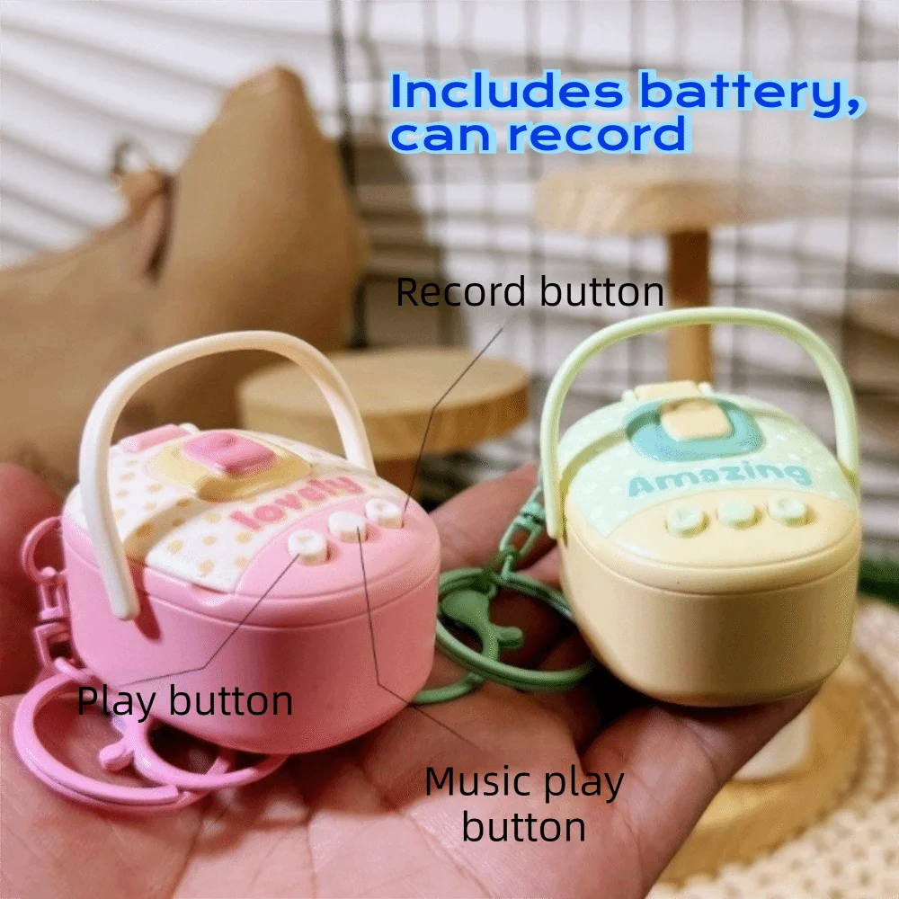 Portable Plastic Rice Cooker Keychain Cartoon Funny Voice Recorder Keychain Cute Backpack Hanging Keyring for Car Key Chains