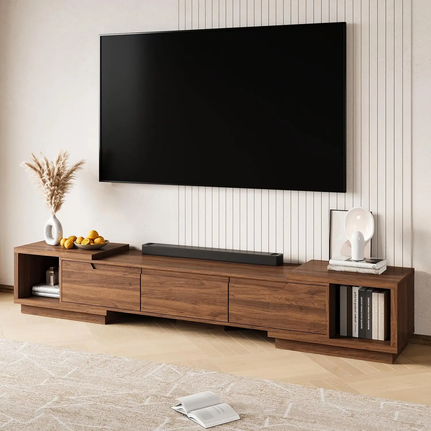 Extendable TV Stand Entertainment Center 3 Drawers 2 Storage Adjustable 65