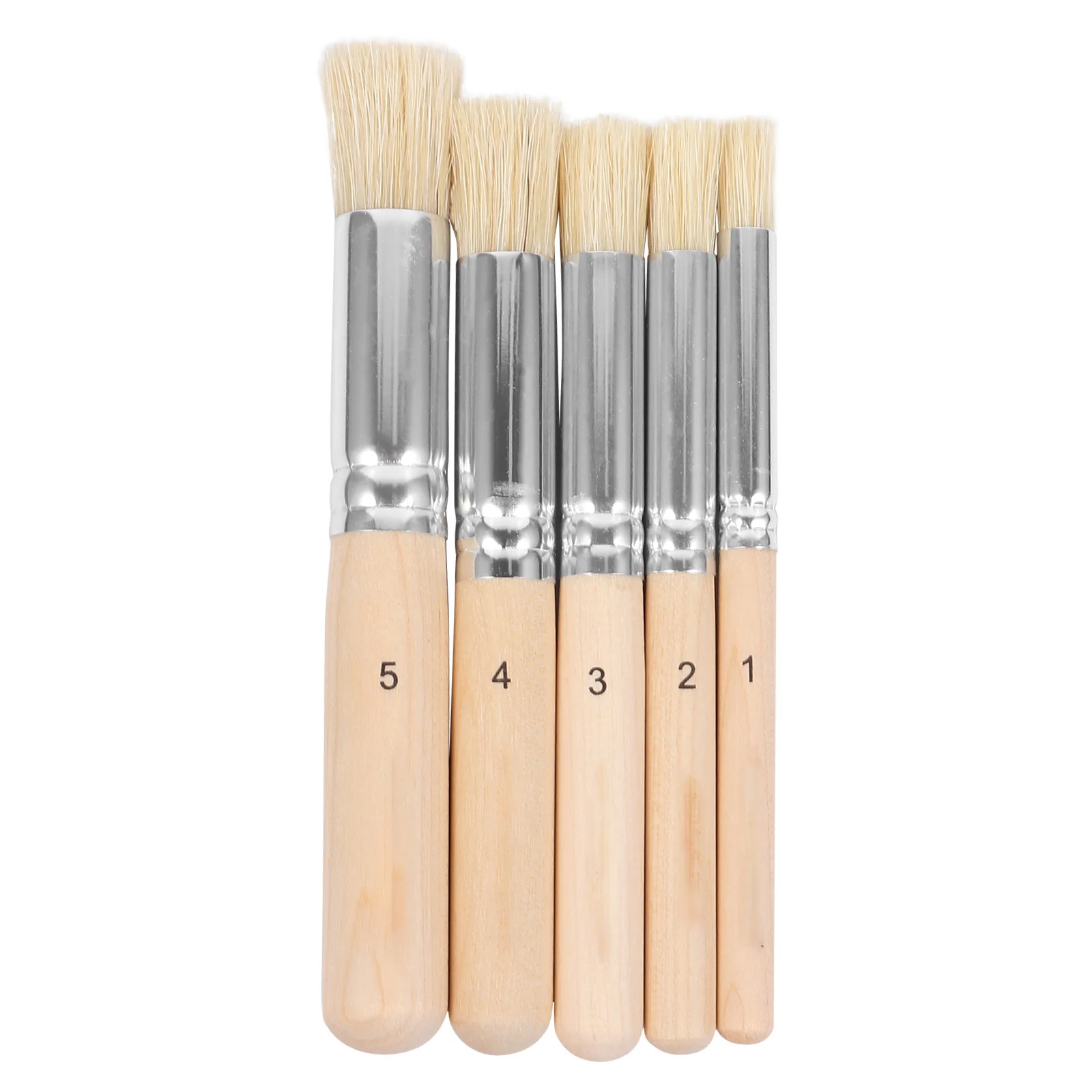 مجموعة 5 قطع من فرش الاستنسل ذات المقبض الخشبي ذات الشعيرات الطبيعية، فرشاة رسم فنية متعددة الأغراض للألوان المائية والزيت والأكريليك والخشب والسيراميك #6