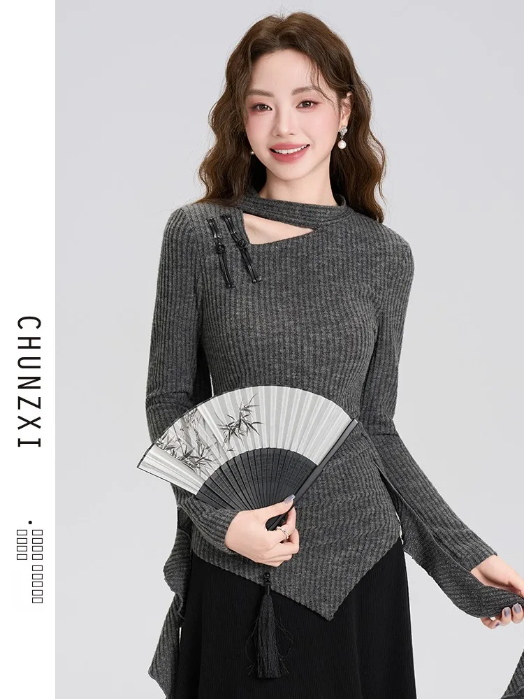 

Осенний новый женский приталенный вязаный свитер с пуговицами, базовый слой, мягкий трикотаж средней толщины