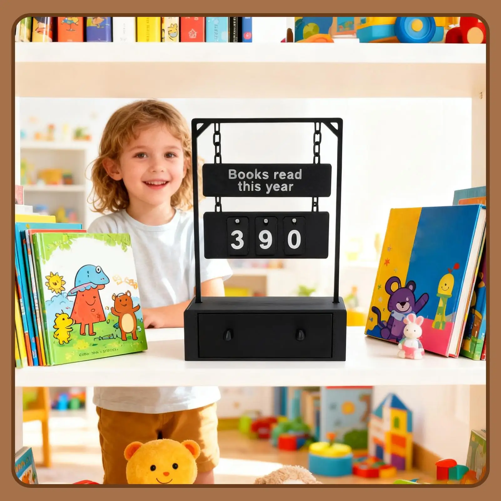 Books Read Counter & Goal Tracker Desk Sign - Clear Display for Reading Progress, Students Teachers, Home Bookshelf Decor