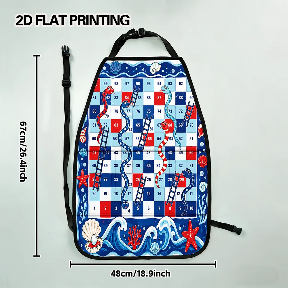 2D Flat, 2pcs Ocean-Themed Snakes And Ladders Foldable Rear Kick Mat Storage Organizer, Universal Compatibility For SUVs, Sedans