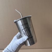Industrial Style 500ML 304 Stainless Steel Straw Cup with Lid Portable Coffee Cup for Home Use Cold Drink Insulated Anti-Fall Ha