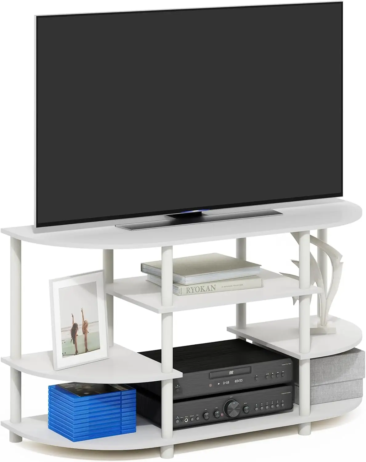 

4-Tier Corner TV Stand with Open Shelves, Holds TVs up to 46 Inches, Easy Assembly for Living Room or Bedroom in White